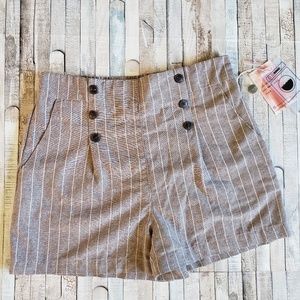NWT tan striped linen shorts